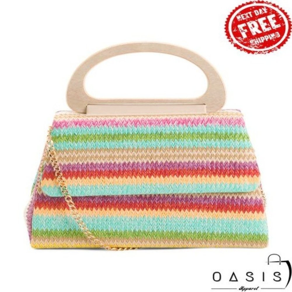 ALESSIA BIANCHI Stripped Wood Top Handle Crossbody/ Women's Bag